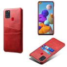 For Samsung Galaxy A21s Calf Texture PC + PU Leather Back Cover Shockproof Case with Dual Card Slots(Red) - 1