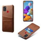 For Samsung Galaxy A21s Calf Texture PC + PU Leather Back Cover Shockproof Case with Dual Card Slots(Brown) - 1