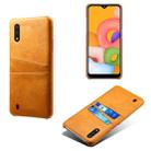 For Samsung Galaxy A01 Calf Texture PC + PU Leather Back Cover Shockproof Case with Dual Card Slots(Orange) - 1