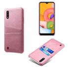 For Samsung Galaxy A01 Calf Texture PC + PU Leather Back Cover Shockproof Case with Dual Card Slots(Pink) - 1