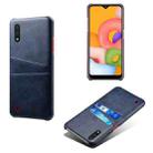 For Samsung Galaxy A01 Calf Texture PC + PU Leather Back Cover Shockproof Case with Dual Card Slots(Blue) - 1