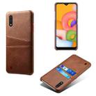 For Samsung Galaxy A01 Calf Texture PC + PU Leather Back Cover Shockproof Case with Dual Card Slots(Brown) - 1