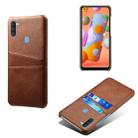 For Samsung Galaxy A11 Calf Texture PC + PU Leather Back Cover Shockproof Case with Dual Card Slots(Brown) - 1