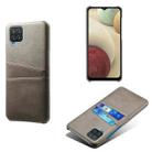 For Samsung Galaxy A12 Calf Texture PC + PU Leather Back Cover Shockproof Case with Dual Card Slots(Grey) - 1
