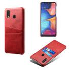 For Samsung Galaxy A20 Calf Texture PC + PU Leather Back Cover Shockproof Case with Dual Card Slots(Red) - 1