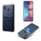 For Samsung Galaxy A20 Calf Texture PC + PU Leather Back Cover Shockproof Case with Dual Card Slots(Blue) - 1