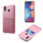 For Samsung Galaxy A20e Calf Texture PC + PU Leather Back Cover Shockproof Case with Dual Card Slots(Pink) - 1