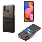 For Samsung Galaxy A20s Calf Texture PC + PU Leather Back Cover Shockproof Case with Dual Card Slots(Black) - 1