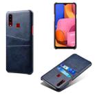 For Samsung Galaxy A20s Calf Texture PC + PU Leather Back Cover Shockproof Case with Dual Card Slots(Blue) - 1