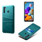 For Samsung Galaxy A21 Calf Texture PC + PU Leather Back Cover Shockproof Case with Dual Card Slots(Green) - 1