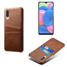 For Samsung Galaxy A30s Calf Texture PC + PU Leather Back Cover Shockproof Case with Dual Card Slots(Brown) - 1