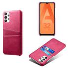 For Samsung Galaxy A32 5G Calf Texture PC + PU Leather Back Cover Shockproof Case with Dual Card Slots(Rose Red) - 1