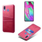 For Samsung Galaxy A40 Calf Texture PC + PU Leather Back Cover Shockproof Case with Dual Card Slots(Rose Red) - 1