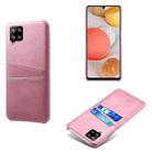 For Samsung Galaxy A42 5G Calf Texture PC + PU Leather Back Cover Shockproof Case with Dual Card Slots(Pink) - 1