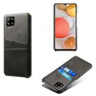 For Samsung Galaxy A42 5G Calf Texture PC + PU Leather Back Cover Shockproof Case with Dual Card Slots(Black) - 1