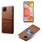 For Samsung Galaxy A42 5G Calf Texture PC + PU Leather Back Cover Shockproof Case with Dual Card Slots(Brown) - 1