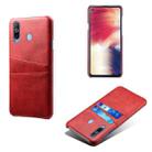 For Samsung Galaxy A60 Calf Texture PC + PU Leather Back Cover Shockproof Case with Dual Card Slots(Red) - 1