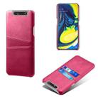 For Samsung Galaxy A90 Calf Texture PC + PU Leather Back Cover Shockproof Case with Dual Card Slots(Rose Red) - 1