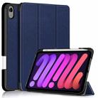 For iPad mini 6 Solid Color TPU Horizontal Flip Leather Tablet Case with Three-folding Holder & Pen Slot & Sleep / Wake-up Function(Dark Blue) - 1