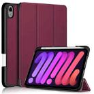 For iPad mini 6 Solid Color TPU Horizontal Flip Leather Tablet Case with Three-folding Holder & Pen Slot & Sleep / Wake-up Function(Wine Red) - 1