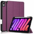 For iPad mini 6 Solid Color TPU Horizontal Flip Leather Tablet Case with Three-folding Holder & Pen Slot & Sleep / Wake-up Function(Purple) - 1