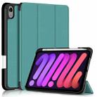 For iPad mini 6 Solid Color TPU Horizontal Flip Leather Tablet Case with Three-folding Holder & Pen Slot & Sleep / Wake-up Function(Dark Green) - 1