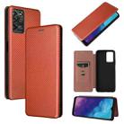 For ZTE Blade V30 Vita Carbon Fiber Texture Horizontal Flip TPU + PC + PU Leather Case with Card Slot(Brown) - 1