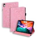 For iPad mini 6 Calf Pattern Double Folding Design Embossed Leather Tablet Case with Holder & Card Slots & Pen Slot & Elastic Band(Pink) - 1