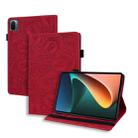 For Xiaomi Mi Pad 5 / 5 Pro Calf Pattern Double Folding Design Embossed Leather Case with Holder & Card Slots & Pen Slot & Elastic Band(Red) - 1