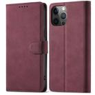 For iPhone 12 / 12 Pro Frosted Anti-theft Brush Horizontal Flip Leather Case with Holder & Card Slots & Wallet(Wine Red) - 1