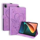 For Xiaomi Pad 5 / Pad 5 Pro Love Butterfly Pattern Horizontal Flip Leather Case with Holder & Sleep / Wake-up Function(Purple) - 1