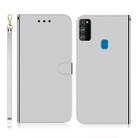 For Galaxy M30s Imitated Mirror Surface Horizontal Flip Leather Case with Holder & Card Slots & Wallet & Lanyard(Silver) - 1
