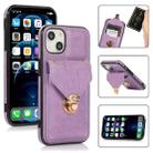 For iPhone 13 Pro Max Fashion Buckle Protective Case with Holder & Card Slot & Wallet & Lanyard (Purple) - 1