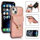 For iPhone 13 Fashion Buckle Protective Case with Holder & Card Slot & Wallet & Lanyard(Rose Gold) - 1