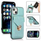 For iPhone 13 Fashion Buckle Protective Case with Holder & Card Slot & Wallet & Lanyard(Green) - 1