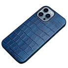 Crocodile Texture Top Layer Cowhide Leather Back Cover Shockproof Case For iPhone 13 Pro(Blue) - 1