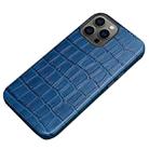 For iPhone 13 Pro Max Crocodile Texture Top Layer Cowhide Leather Back Cover Shockproof Case (Blue) - 1