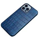 Crocodile Texture Top Layer Cowhide Leather Back Cover Shockproof Case For iPhone 12 Pro Max(Blue) - 1