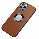 Nappa Texture Leather Back Cover Shockproof Case For iPhone 13 Pro Max(Brown) - 1