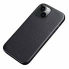 Litchi Texture Top Layer Cowhide Leather Back Cover Shockproof Case For iPhone 13(Black) - 1