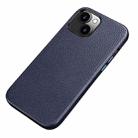 Litchi Texture Top Layer Cowhide Leather Back Cover Shockproof Case For iPhone 13(Blue) - 1