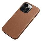 Litchi Texture Top Layer Cowhide Leather Back Cover Shockproof Case For iPhone 13 Pro(Brown) - 1
