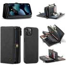 For iPhone 13 CaseMe-018 Detachable Multifunctional Horizontal Flip Leather Case with Card Slot & Holder & Zipper Wallet & Photo Frame(Black) - 1