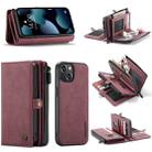 CaseMe-018 Detachable Multifunctional Horizontal Flip Leather Case with Card Slot & Holder & Zipper Wallet & Photo Frame For iPhone 13 mini(Red) - 1