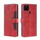 For Google Pixel 5 XL / Pixel 4a 5G Skin Feel Straw Hat Magnetic Buckle Horizontal Flip Leather Case with Holder & Card Slots & Wallet(Red) - 1