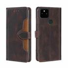 For Google Pixel 5a 5G Skin Feel Straw Hat Magnetic Buckle Horizontal Flip Leather Case with Holder & Card Slots & Wallet(Brown) - 1