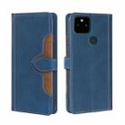 For Google Pixel 5a 5G Skin Feel Straw Hat Magnetic Buckle Horizontal Flip Leather Case with Holder & Card Slots & Wallet(Blue) - 1