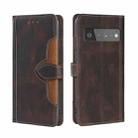 For Google Pixel 6 Pro Skin Feel Straw Hat Magnetic Buckle Horizontal Flip Leather Case with Holder & Card Slots & Wallet(Brown) - 1