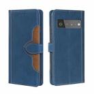 For Google Pixel 6 Pro Skin Feel Straw Hat Magnetic Buckle Horizontal Flip Leather Case with Holder & Card Slots & Wallet(Blue) - 1