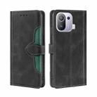 For Xiaomi Mi 11 Pro Skin Feel Straw Hat Magnetic Buckle Horizontal Flip PU Leather Case with Holder & Card Slots & Wallet(Black) - 1